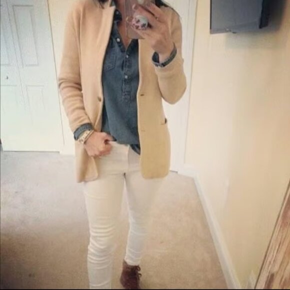 J. CREW SCHOOL BOY SWEATER BLAZER HEATHER ACORN $130 TAN KHAKI M - Picture 4 of 8